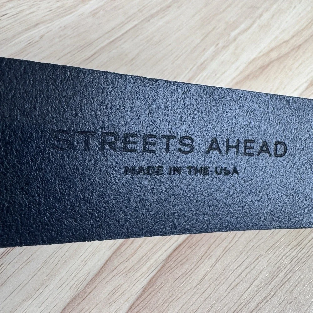 Streets Ahead Ariel Belt XS Black Italian Leather Engraved Solid Brass Two Tone